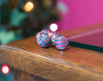 Vintage Brass Melon Beads Painted Pink Blue Japan bds999D