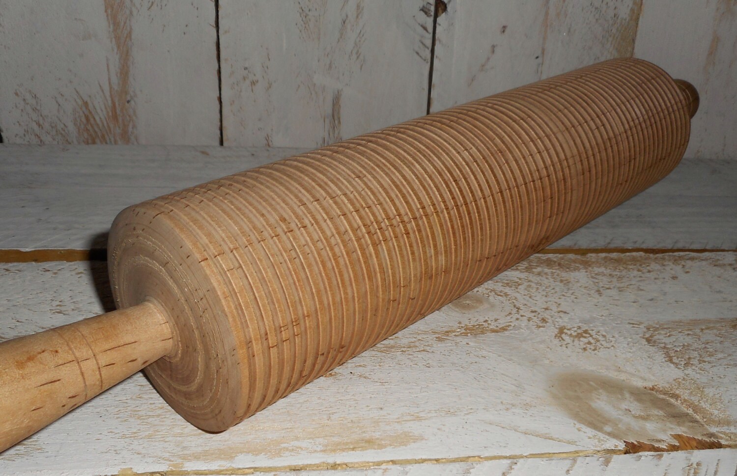 Large Norwegian Lefsa Grooved Rolling Pin Wood Rolling Pin