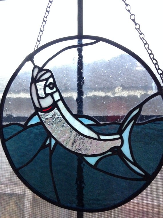 Stained Glass Tarpon Saltwater Fish Round Panel by adesignbyangie