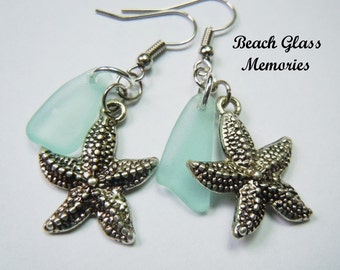 Dangle Earrings Starfish Sea Glass Beach Glass Earrings, Sea Glass Earrings, Seaglass Jewelry