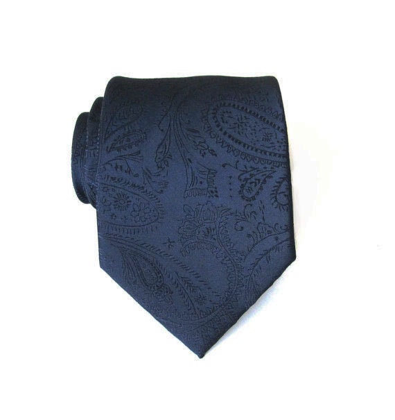 Blue Tie. Mens Tie. Dark Navy Blue Paisley Mens Necktie