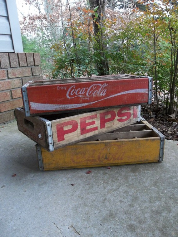 3 soda kisten rustikale holzkiste coke kiste pepsi von misshettie