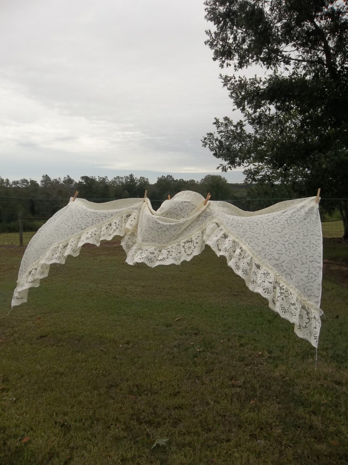 Vintage Lace Curtain Lace Balloon Shade Window by misshettie