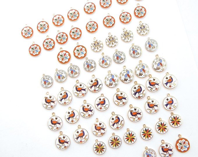 62 or 31 Pairs of Vintage Hex Charms Hoffman Enamel Silver and Gold-tone