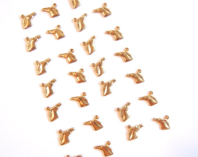 14 Pairs of Tiny Brass Horsehead Charms