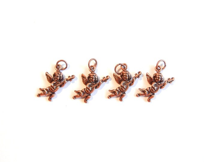 4 or 2 Pairs of Copper-tone Angel Cupid Charms Playing Mandolin Dimensional