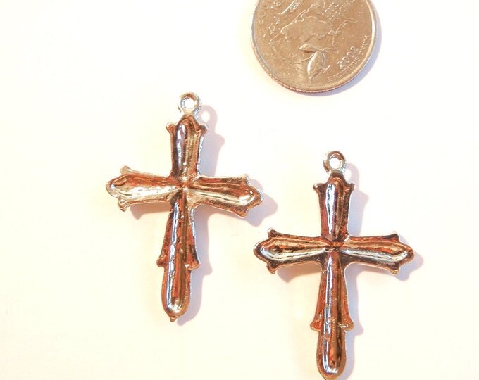 Pair of Silver-tone Cross Charms with Rhinestone Center