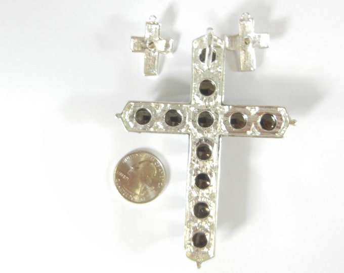 Set of Two Tone Spiked Cross Pendant and Silver-tone Cross Charms