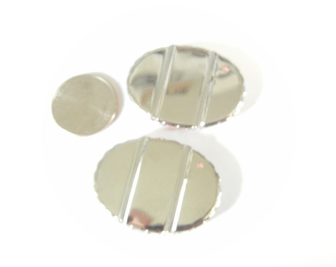 Pair of Oval Acrylic Peach Shell Slide Charms with Decorative Silver-tone Edge