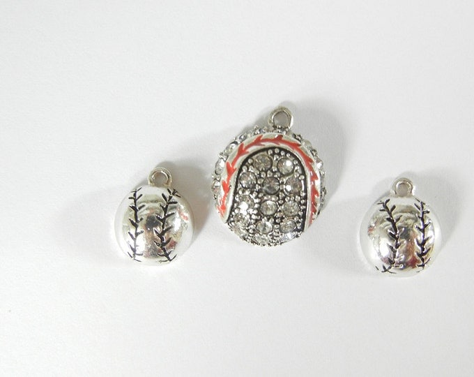 Set of Silver-tone Small Baseball Charms and Pendant