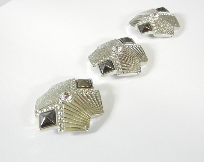 Set of 3 Art Deco Silver and Hematite Double Hole Charms