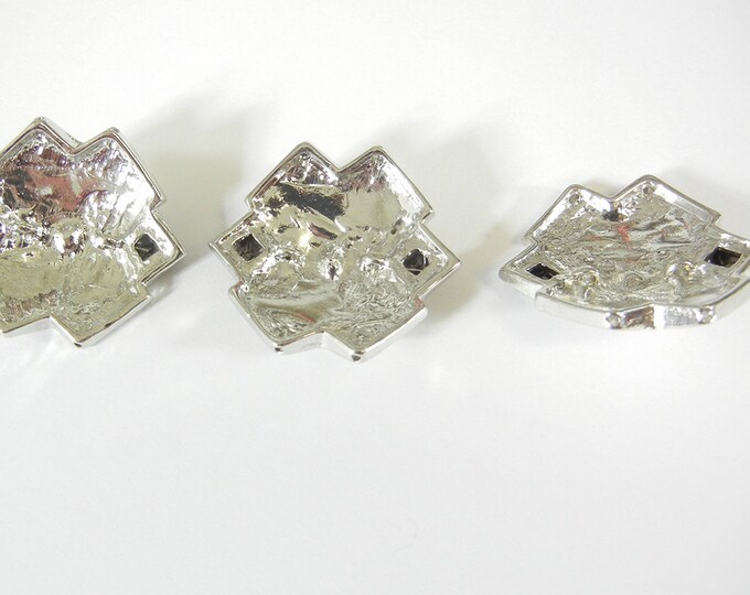 Set of 3 Art Deco Silver and Hematite Double Hole Charms