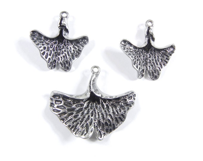Set of Antique Silver-tone Ginkgo Leaf Pendant and Charms