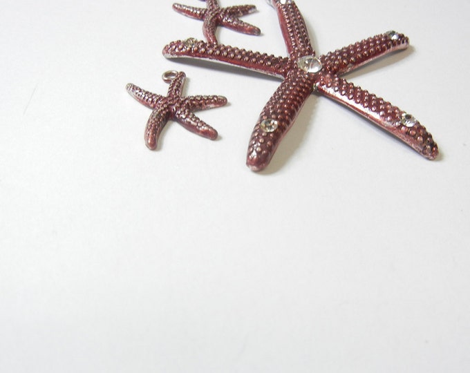 Set of Deep Red Brown Starfish Pendant and Charms Rhinestone Accents