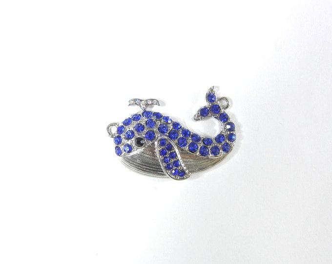 Whale Double Link Silver-tone Blue Rhinestone Pendant