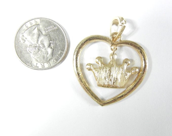 Heart with Linked Crown Pendant Gold-tone Rhinestones