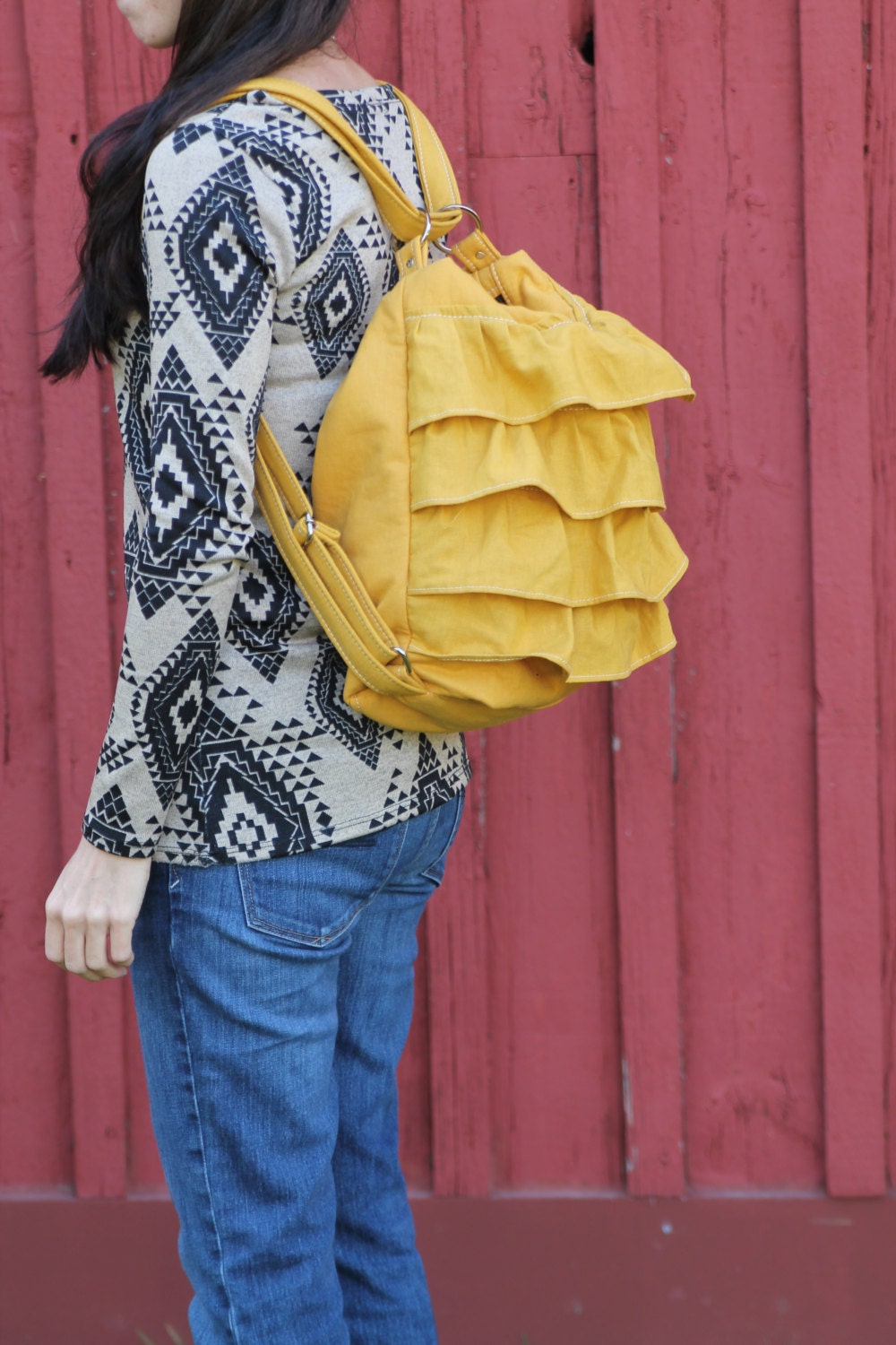 Womens Backpack Mustard Yellow Linen Back Pack by gatheredandsown