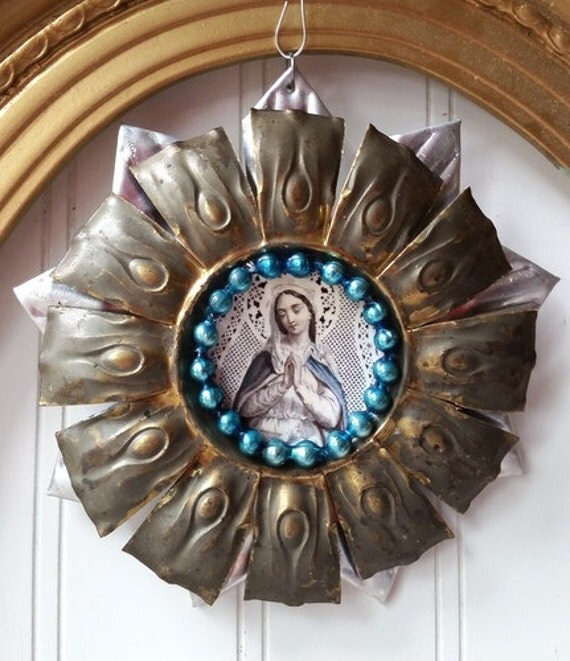 Upcycled metal Christmas ornament altered vintage brass