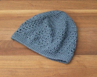 Crochet Beanie - Kufi - Boho Lace Hat - Skull Cap - Summer Beanie - Dark Gray