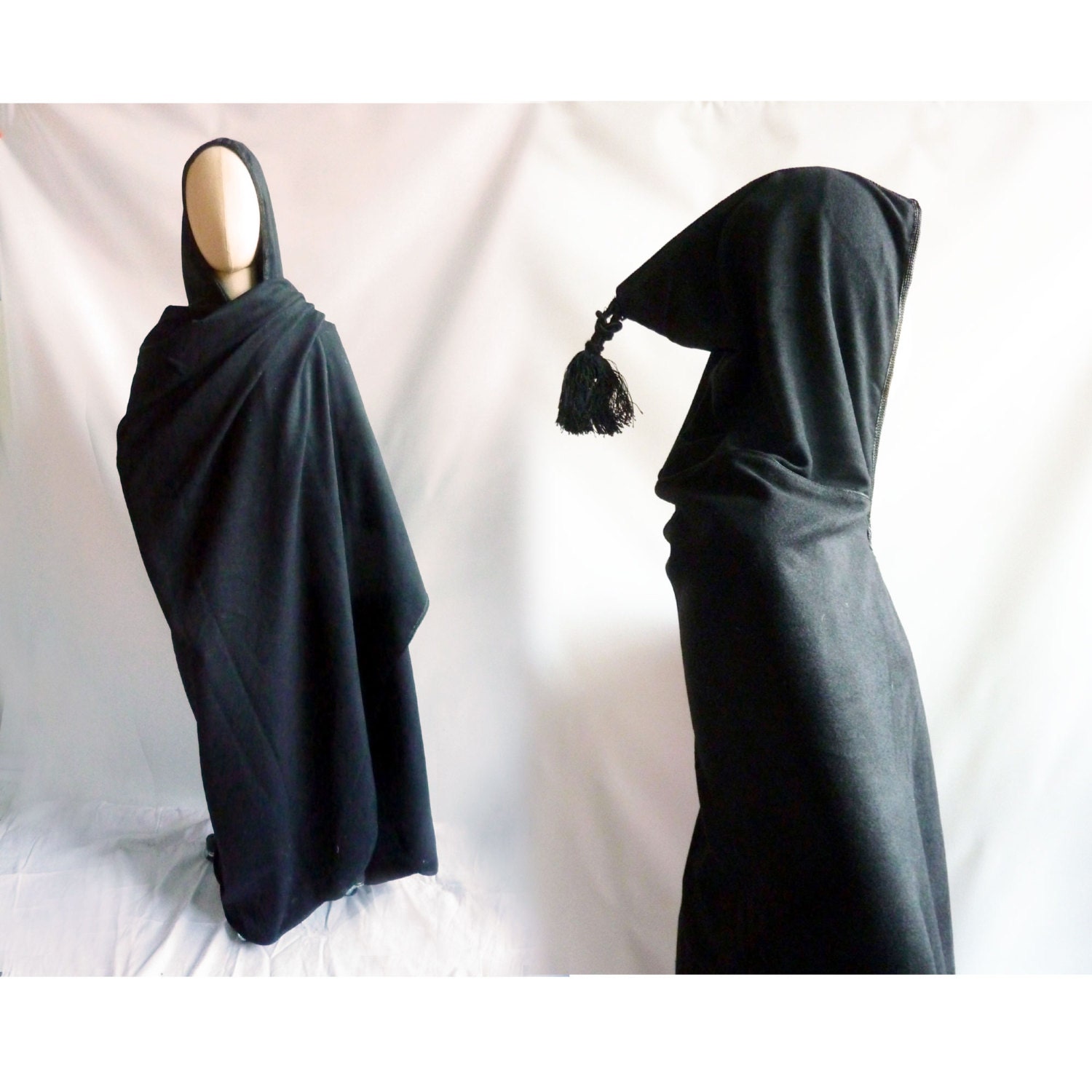 Moroccan Burnoose Cape Black Wool Gabardine Wrap Berber Poncho