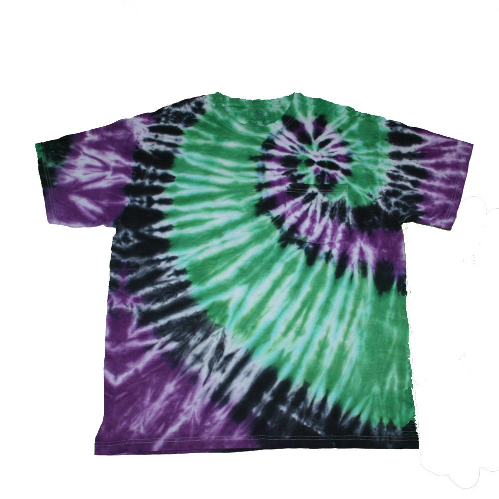 Tie Dye Shirt in Green Purple and Black Tie Dye Adult Size L