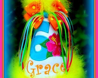 Luau Birthday Hat, Luau First Birthday Hat, You CHOOSE COLORS, Number 1-9 available, by Gingham Bunny