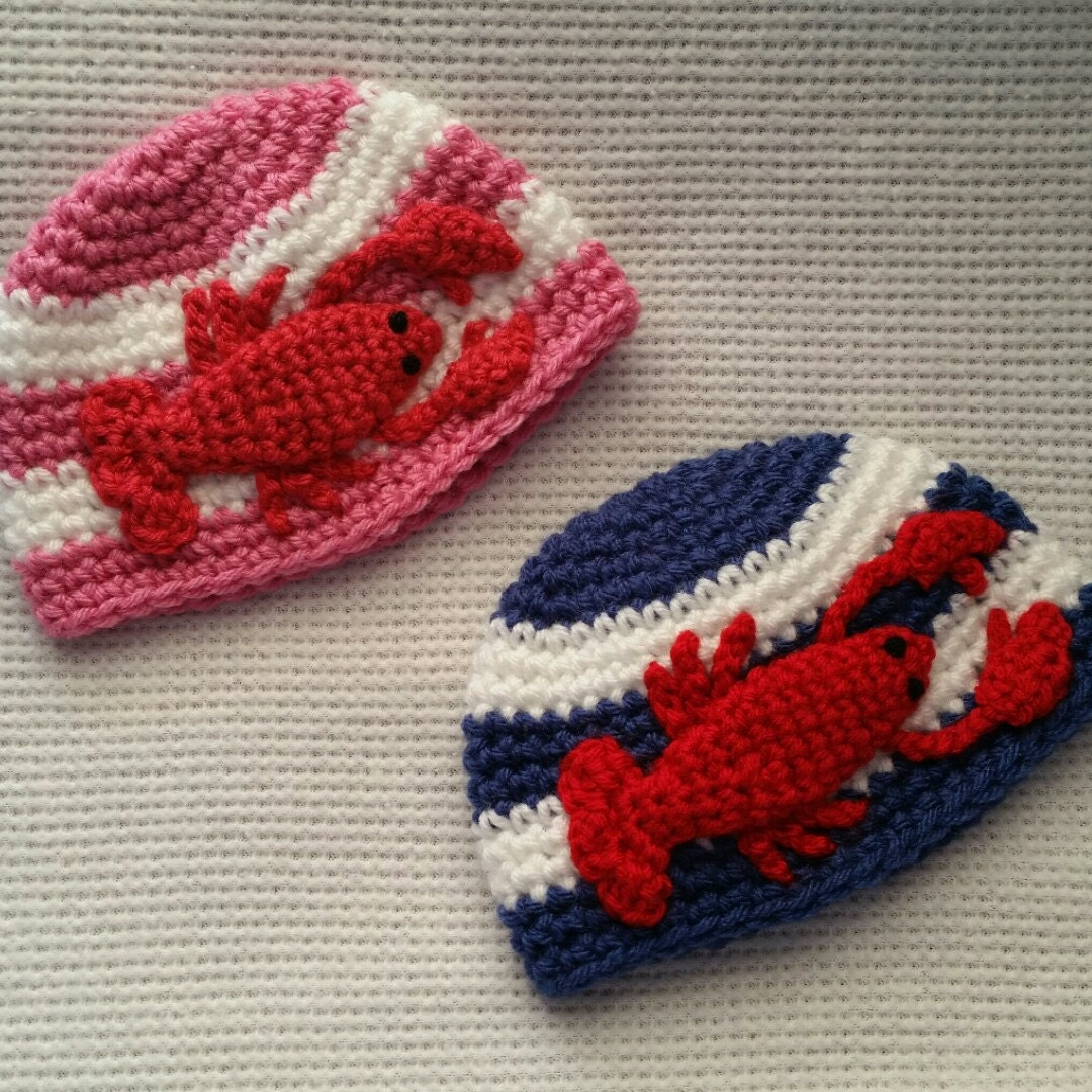 Crocheted Maine Lobster Striped Beanie Hat Baby Toddler
