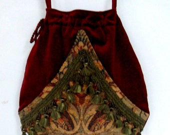 Boho Fringe Bag Brick Red Pocket Boho Bag Floral Tapestry Drawstring Bag Bohemian Bag Crossbody Purse