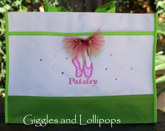 Girls personalized dance bag or gymnastics tote flower girl bag