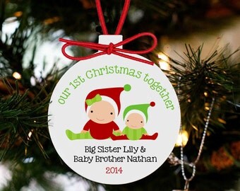 Baby's first Christmas ornament personalized for the whole family - brothers and sisters and all PBFCWSO