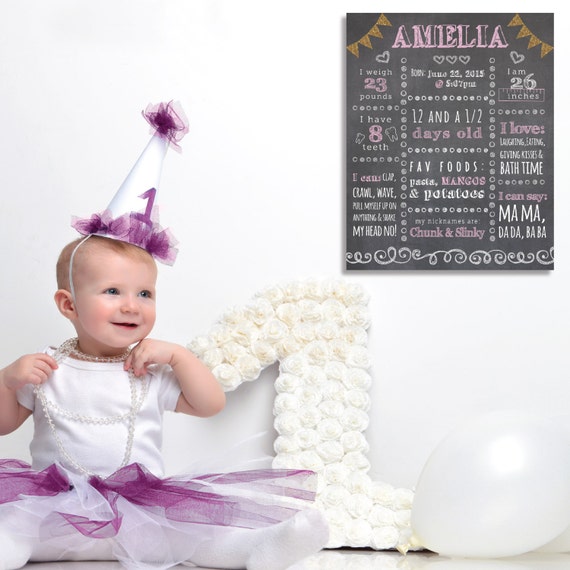 Chalkboard Baby Poster New Baby Art Baby Stats Art Wall