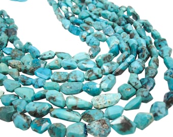 Blue Turquoise Beads, Natural Turquoise, Faceted Free form Nuggets, Full Strand, Loveofjewelry, SKU 4280A