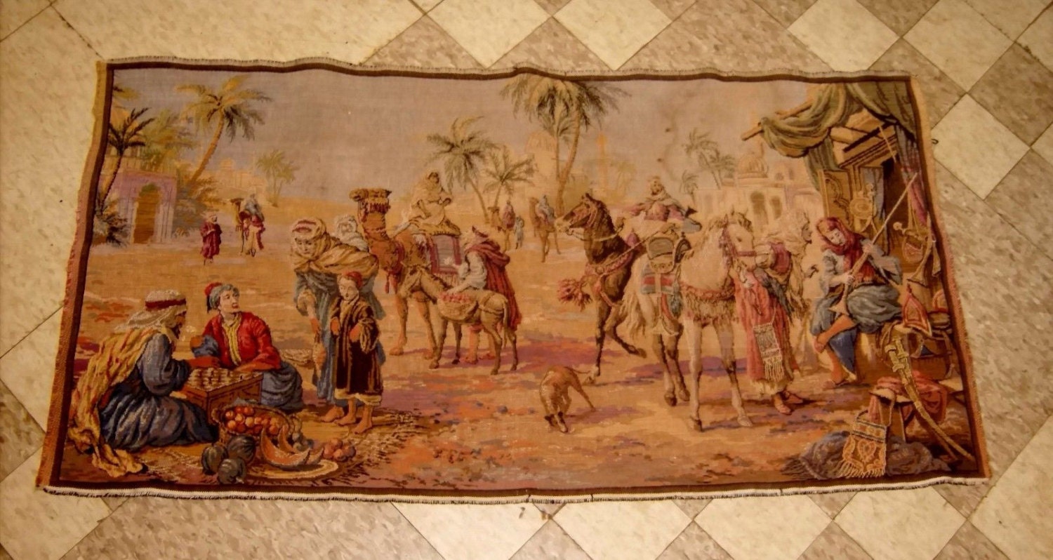 RESERVED / SOLD 0116 Antique Tapestry Arabian Market old
