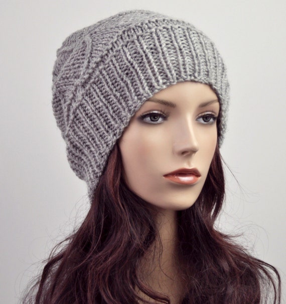 hand knit wool Hat grey woman hat ready to ship