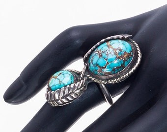 Navajo No. 8 Turquoise Ring - 70s Double Stone - sz 7