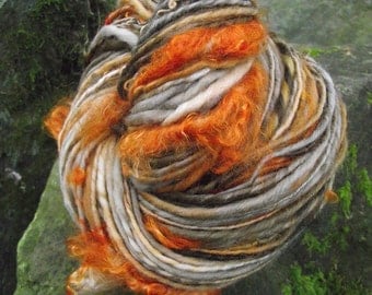 Handspun yarn, art yarn handpainted mohair locks organic Polwarth wool yarn, multiple skeins available-Haunted