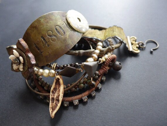 Palingenesis. Assemblage bracelet set in earthy neutrals.