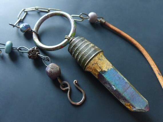 Azoth. Rainbow titanium quartz necklace. 