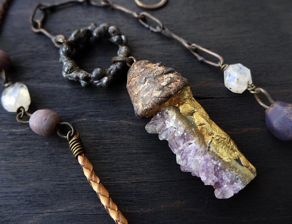 Tartarus. Rustic assemblage necklace with druzy amethyst.  