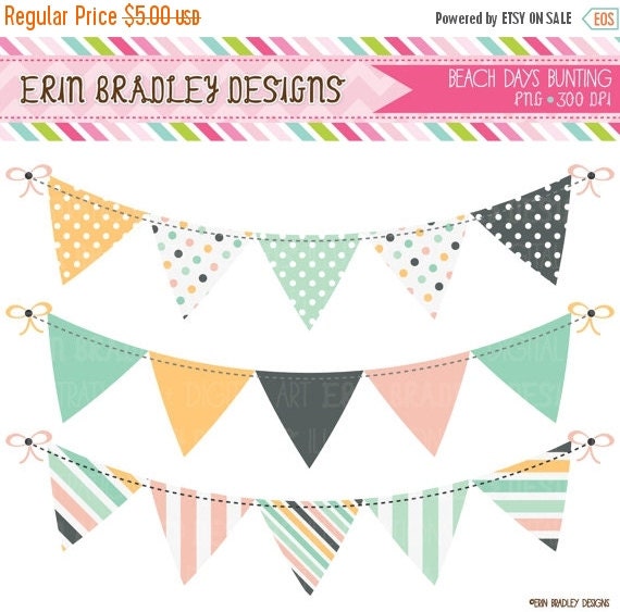 60% OFF SALE Beach Days Bunting Clipart Set by ErinBradleyDesigns