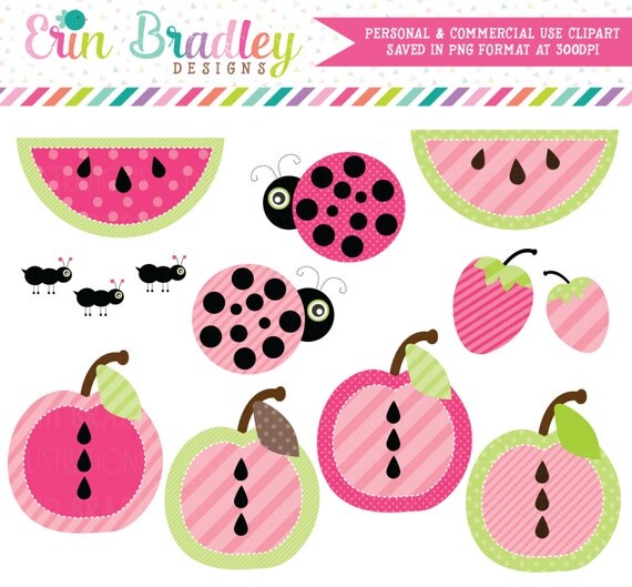 Ladybug Picnic Clip Art Commercial Use Watermelon Apples and Ants Clipart Il_570xn