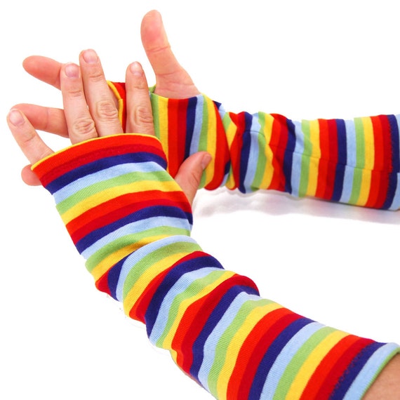 Arm Warmers in Super Bright Rainbow Stripes Sleeves by mirabeans
