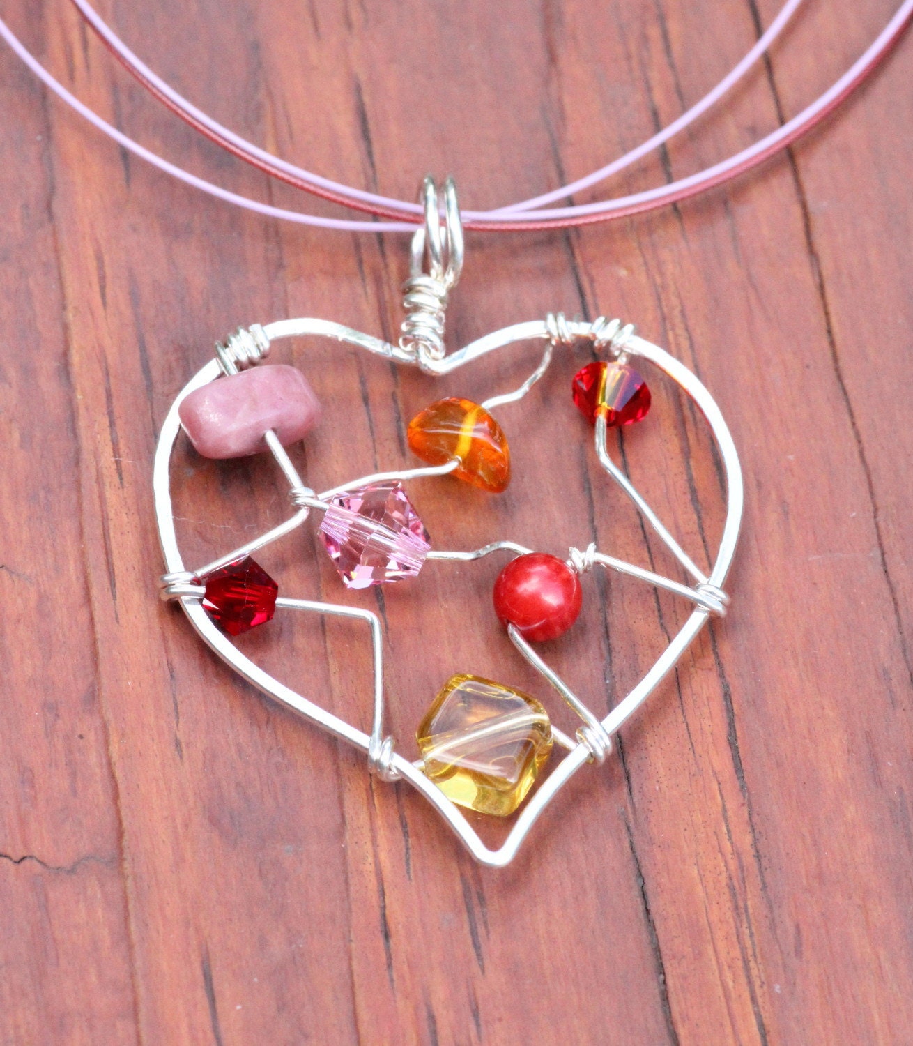 Wire wrapped heart necklace sterling silver necklace silver