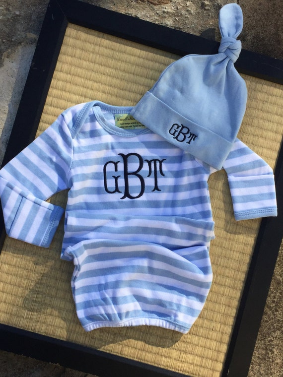 2 piece striped monogrammed baby boy gift set. Baby by doodlegirls