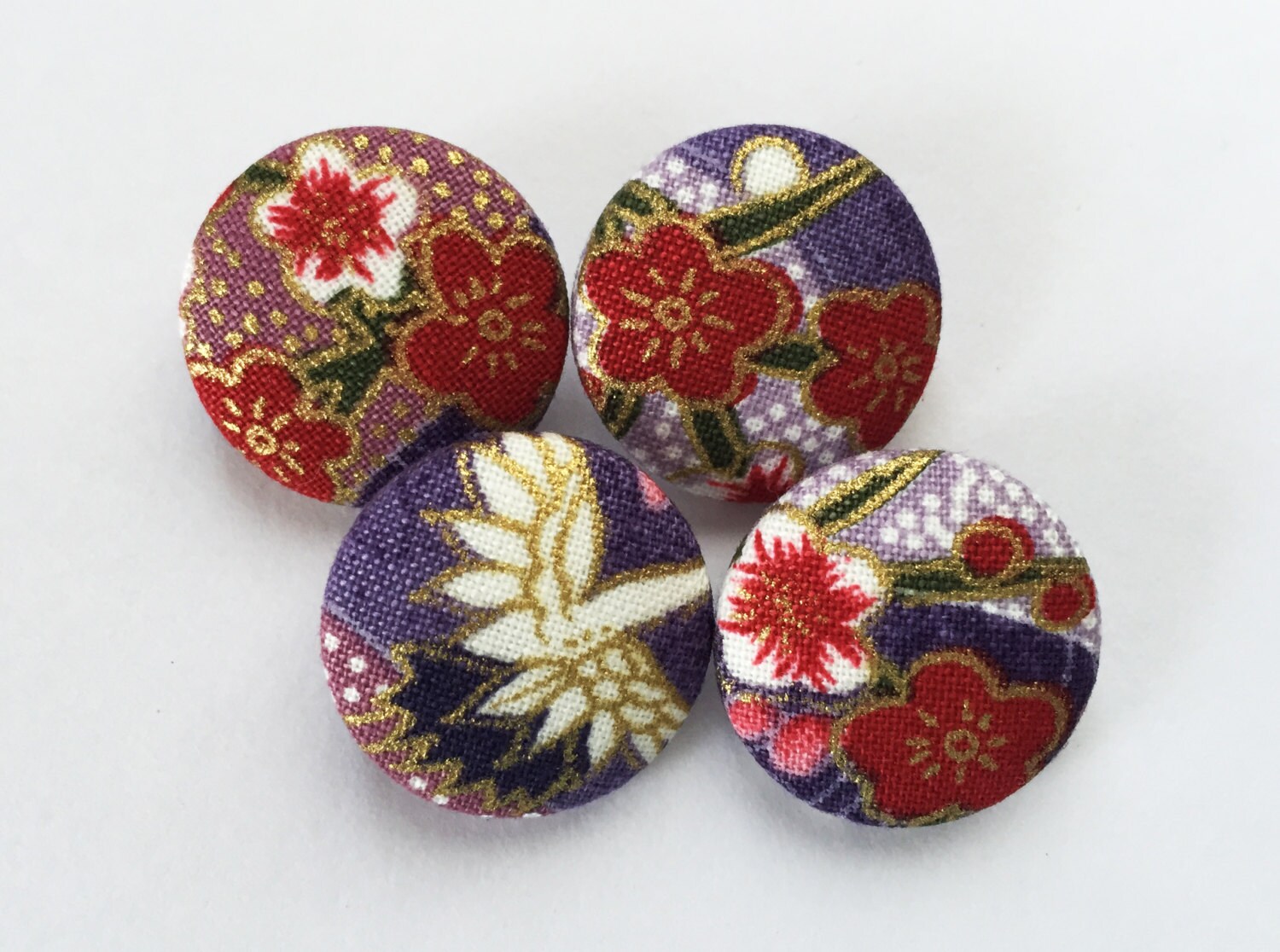 Beautiful Purple Japanese Plum Flowers Traditional Fabric Covered