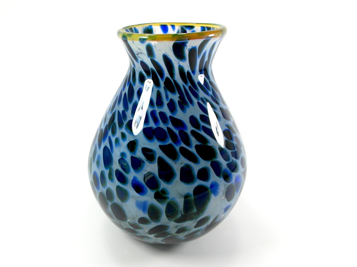 Small light blue and sapphire blue handblown glass vase