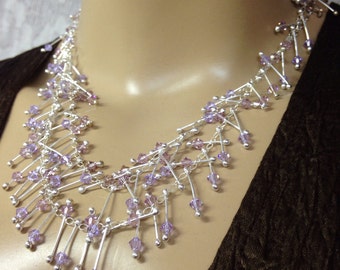 Purple long necklace Swarovski crystals violet and Amethyst purples-fired "Sticks" Handmade-Funky