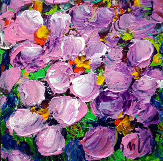 Items similar to Original Painting PINK Flowers Impasto Art on Canvas ...