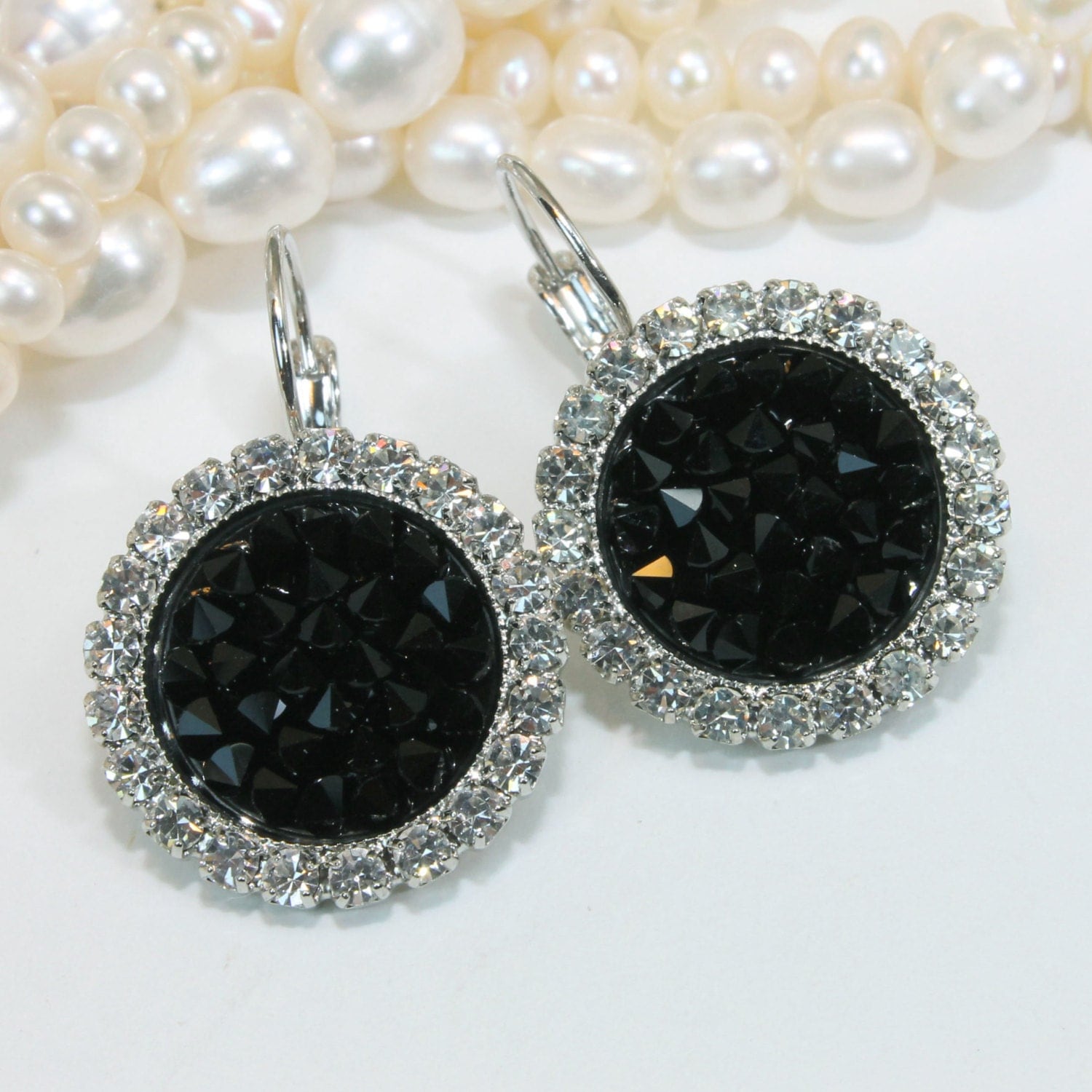 Black Earrings Black Crystal Earrings Black Swarovski Crystal