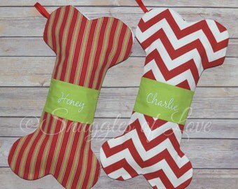 Dog Christmas Stockings - Personalized Dog Stockings, Embroidered Dog Christmas Stockings, Bone Shaped Stocking for Dogs, CUSTOM MADE